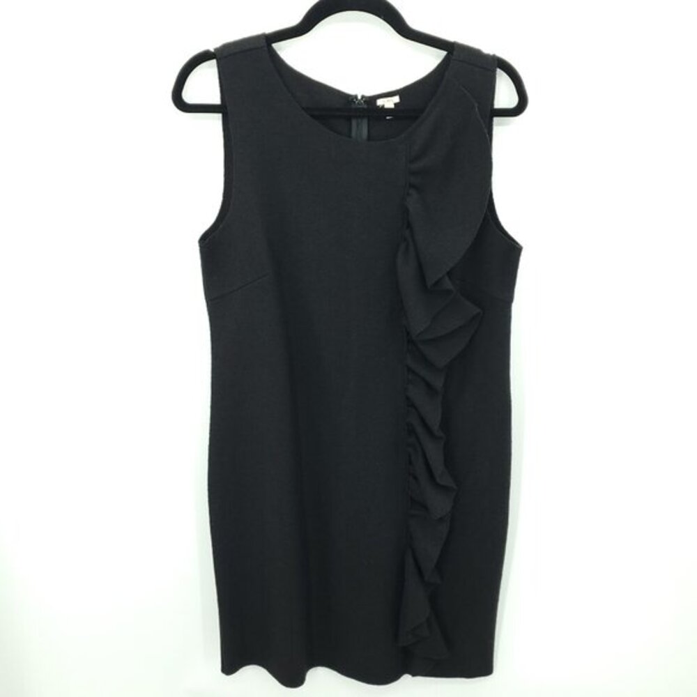 J. Crew Felted Wool Sleeveless Ruffe Sheath Dress 8 Black